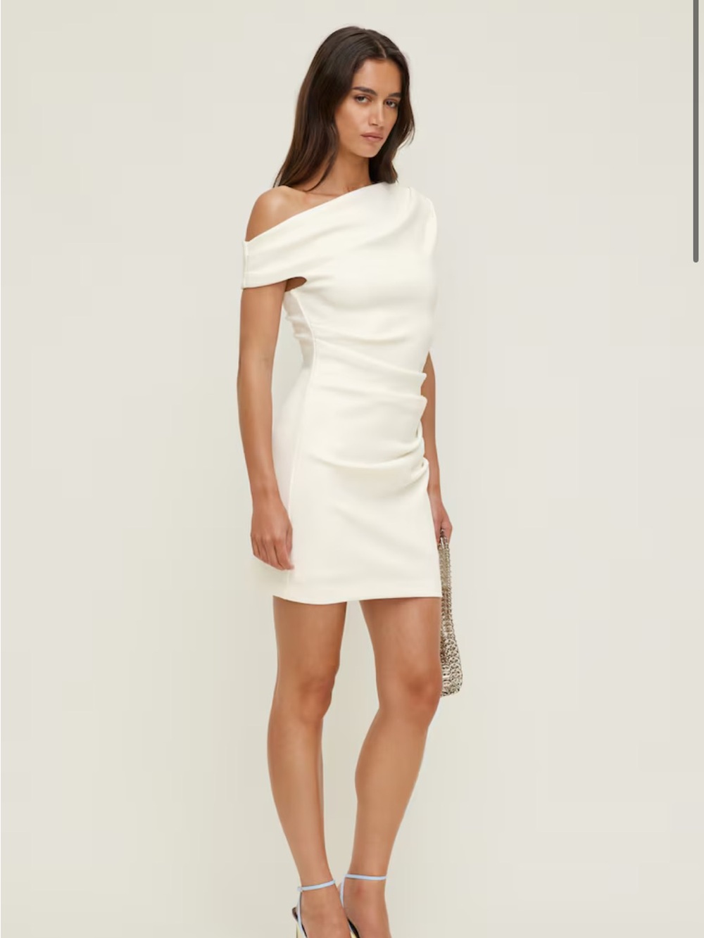 Dynamite One-Shoulder White Draped Mini Dress